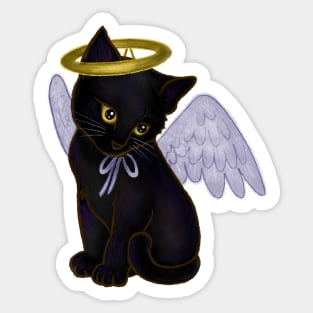 Halloween Black Kitten Dressed In Angel Costume Sticker